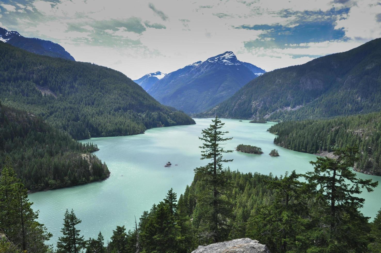 Alpine lake with dreamy colors in North Cascades National Park photo