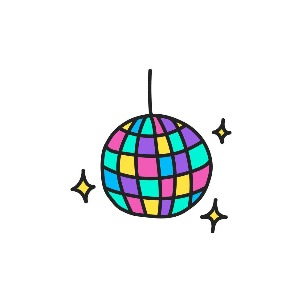 Hand drawn doodle element in 90s 2000s Y2K trendy style. Disco ball isolated on white background. vector