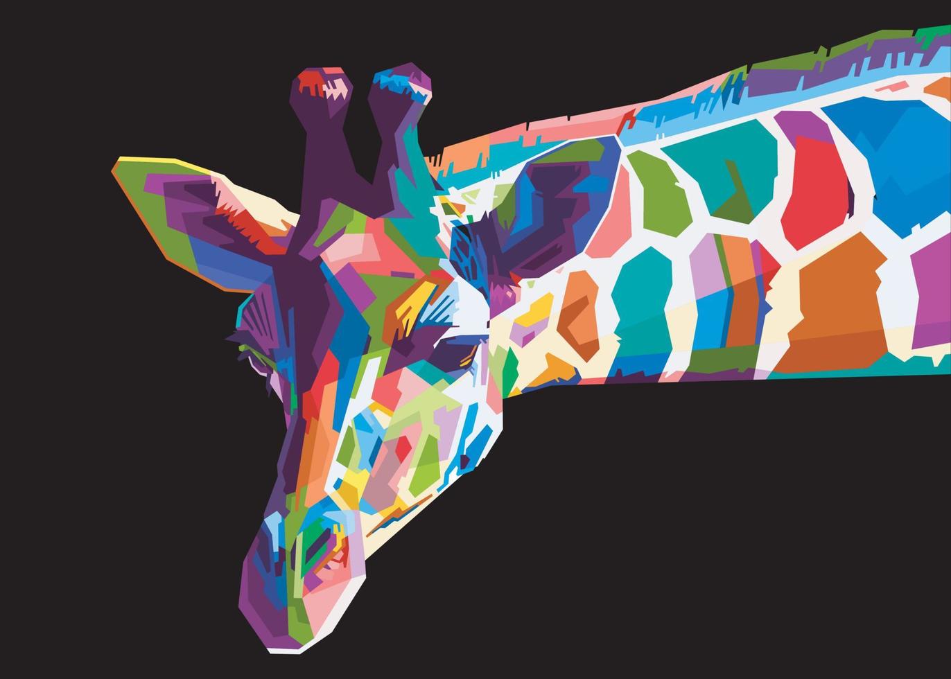 colorful giraffe head on pop art style isolated with black backround vector
