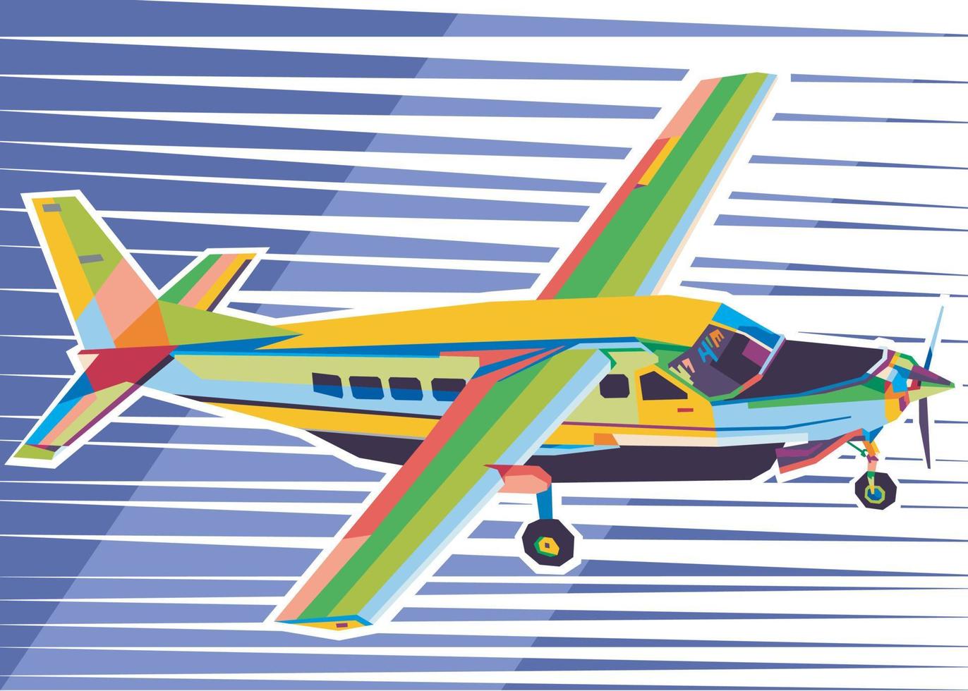 colorful airplane in pop art style isolated on black background vector