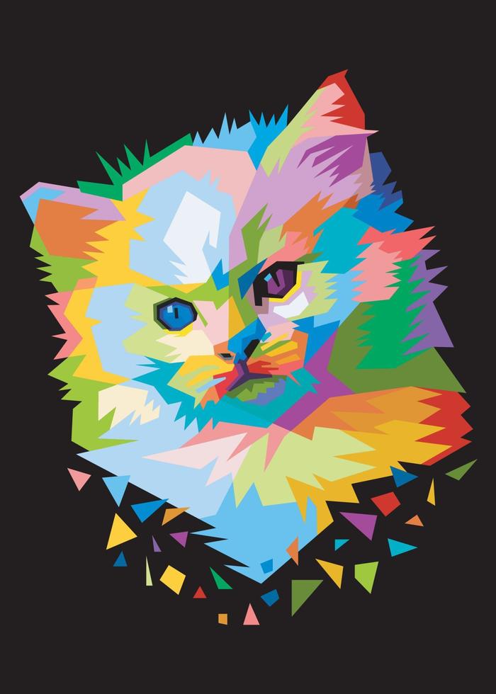 Gato divertido colorido en estilo pop art aislado procedencia negra vector