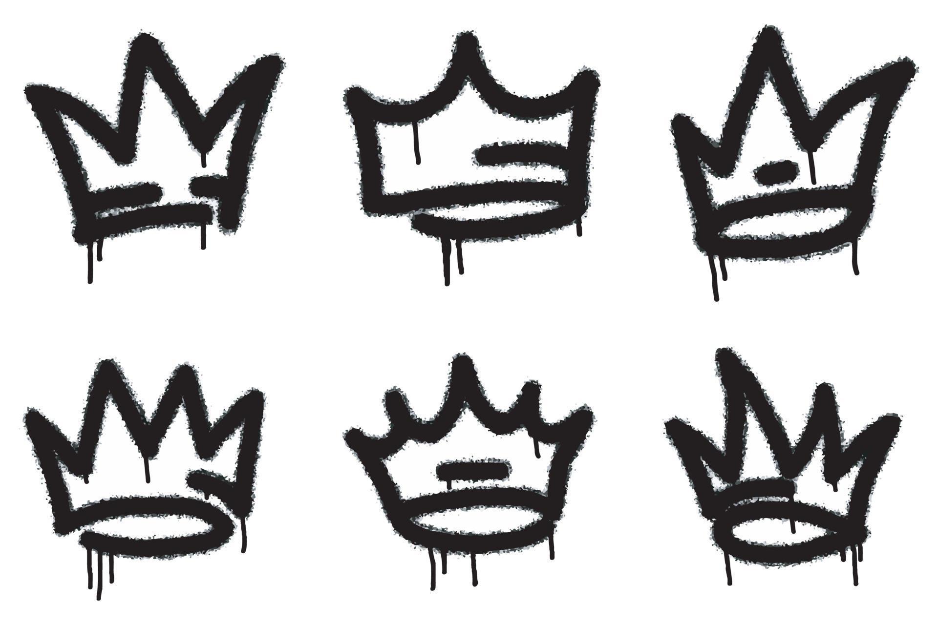 collection of Spray painted graffiti crown sign in black over white