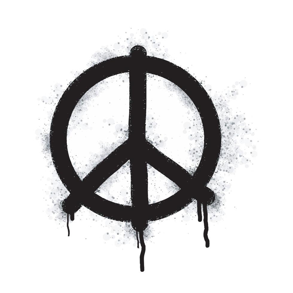 Spray paint graffiti peace symbol in black on white. Sprayed drops of Peace symbol logo. isolated on white background. vector illustration