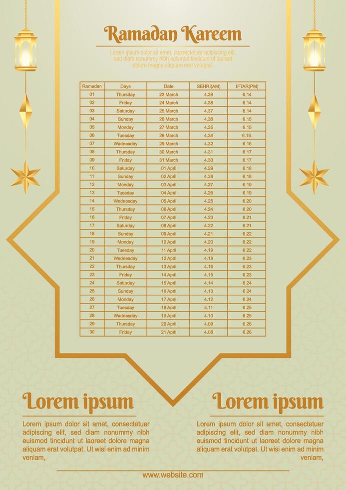 Ramadan iftar and sehri Bangladesh time calendar template 2023 vector