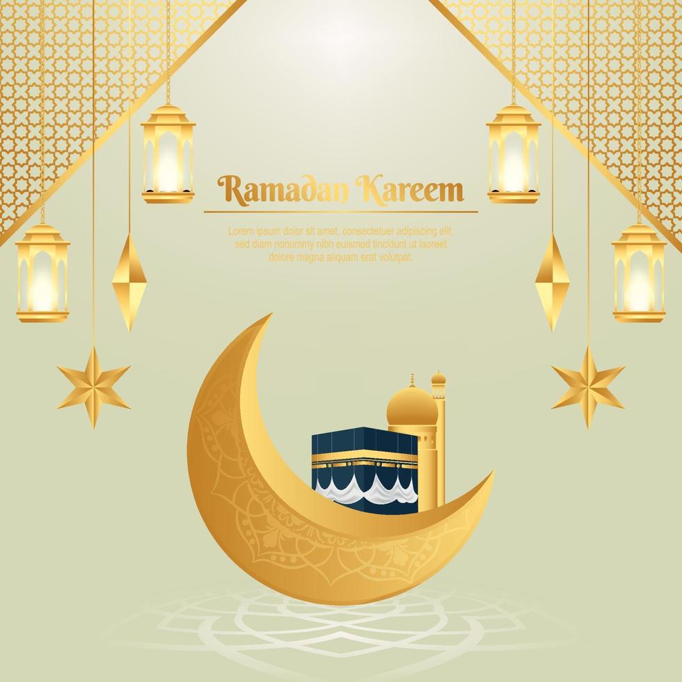 Vector Ramadan Kareem greeting card design with Islamic background