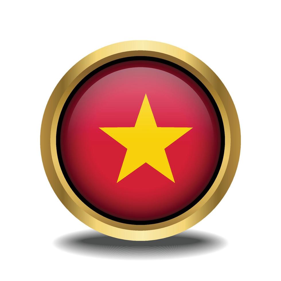 Vietnam Flag circle shape button glass in frame golden vector