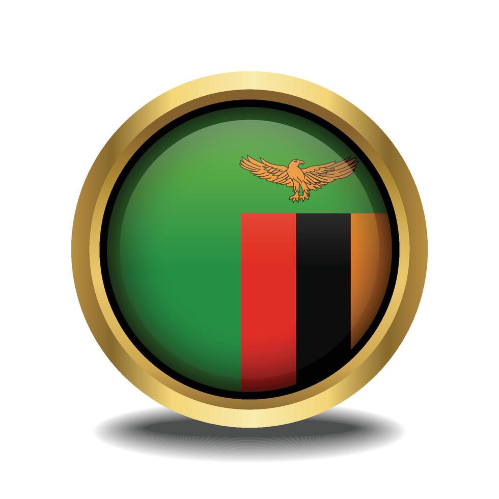 Zambia Flag circle shape button glass in frame golden vector