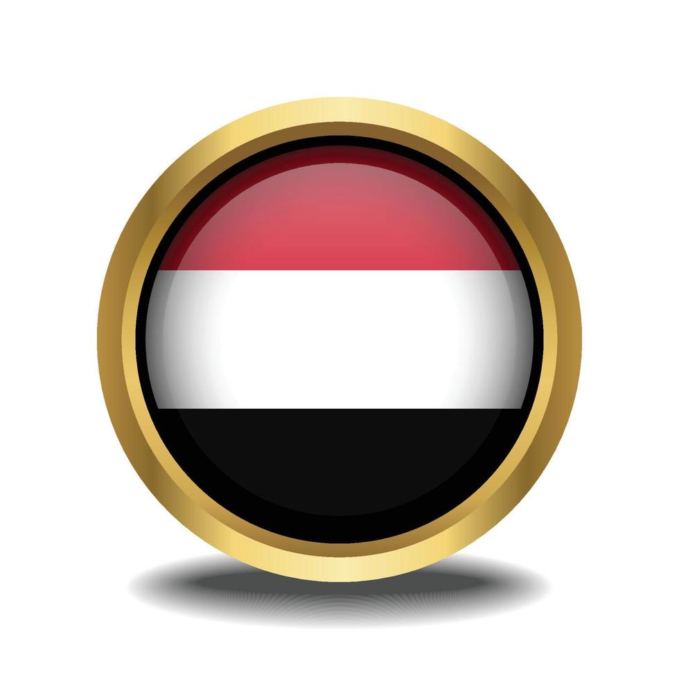 Yemen Flag circle shape button glass in frame golden vector