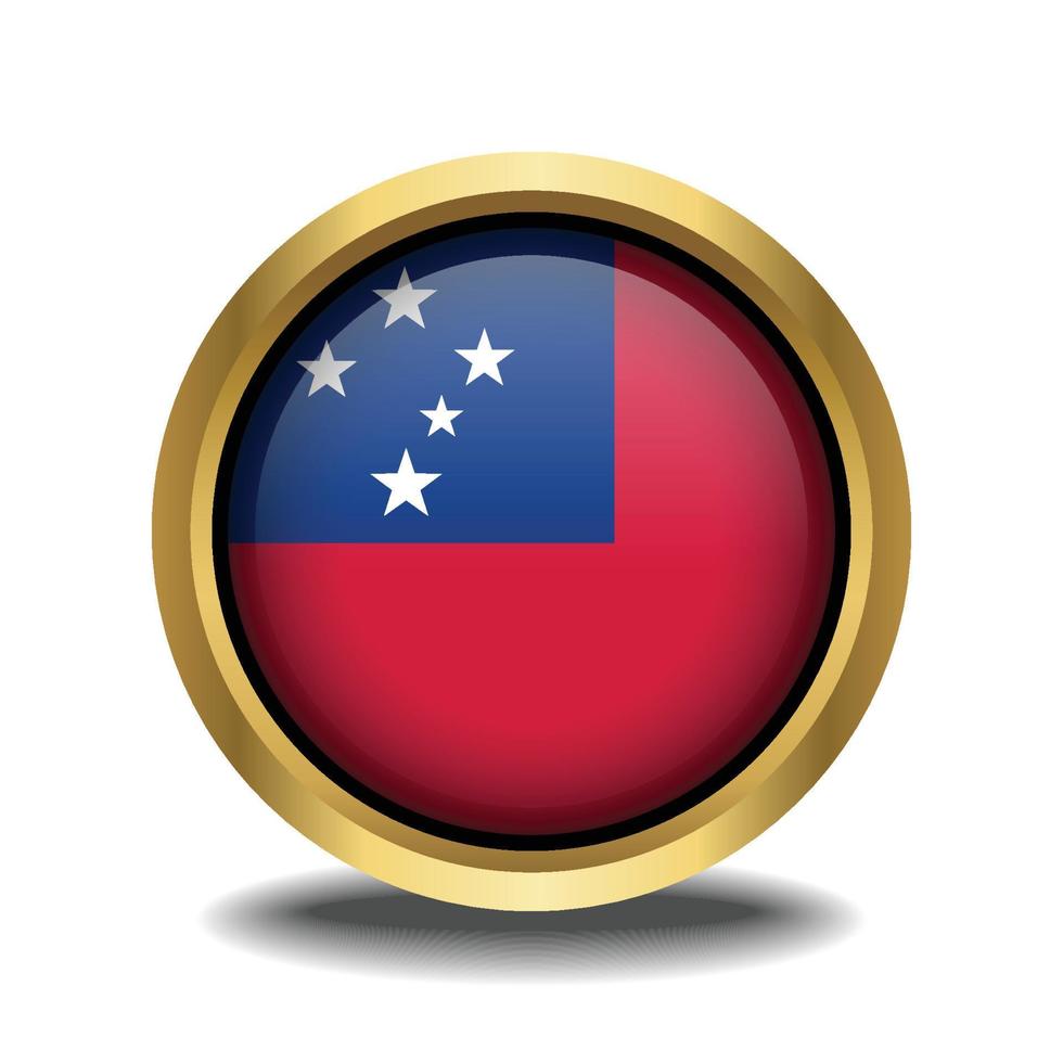 Western Samoa Flag circle shape button glass in frame golden vector