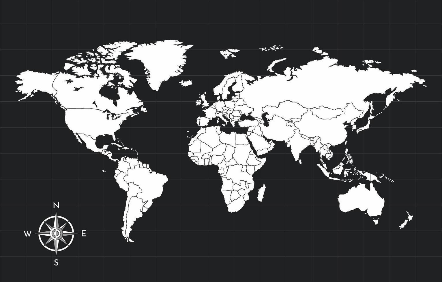 World Map White on Black Color Background vector