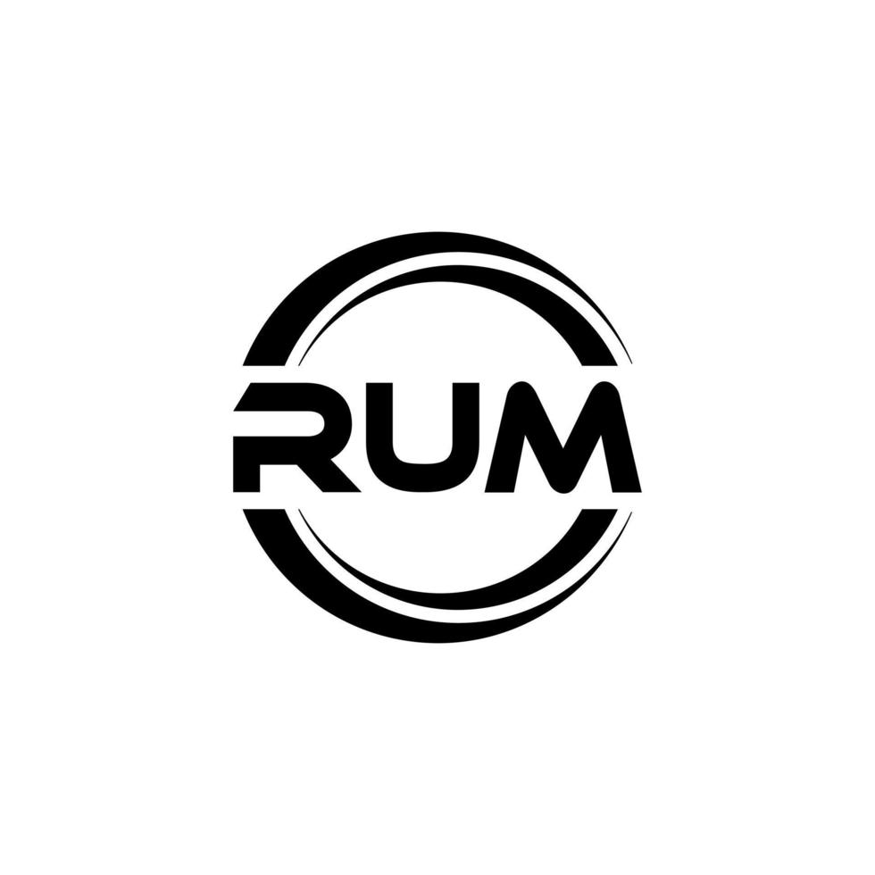 RUM letter logo design in illustration. Vector logo, calligraphy designs for logo, Poster, Invitation, etc.