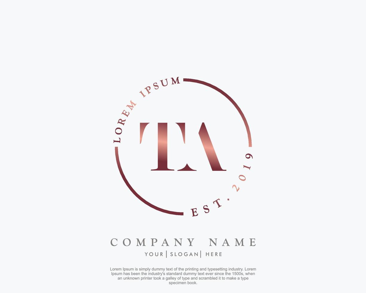 Initial TA Feminine logo beauty monogram and elegant logo design, handwriting logo of initial signature, wedding, fashion, floral and botanical with creative template vector