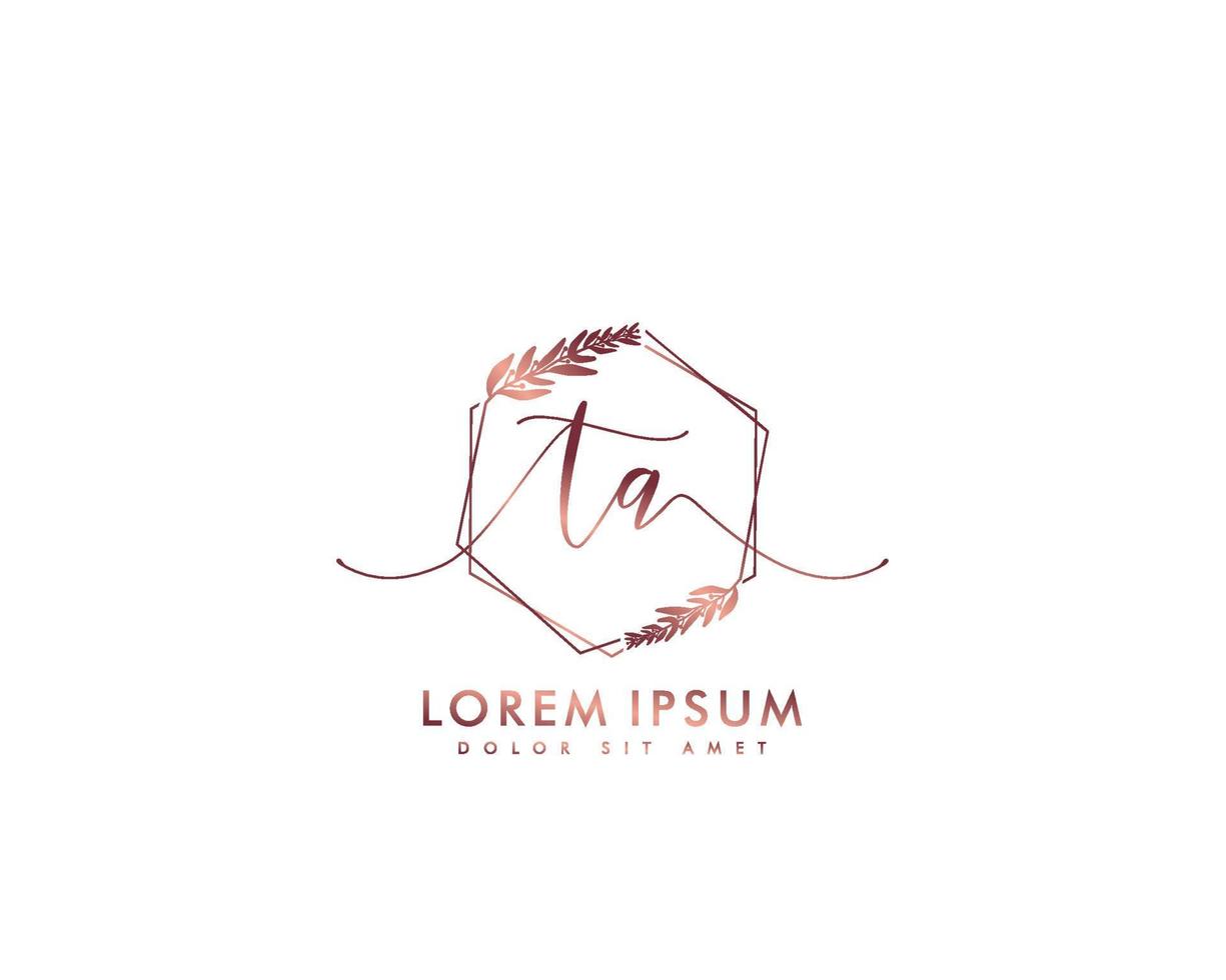 Initial TA Feminine logo beauty monogram and elegant logo design, handwriting logo of initial signature, wedding, fashion, floral and botanical with creative template vector