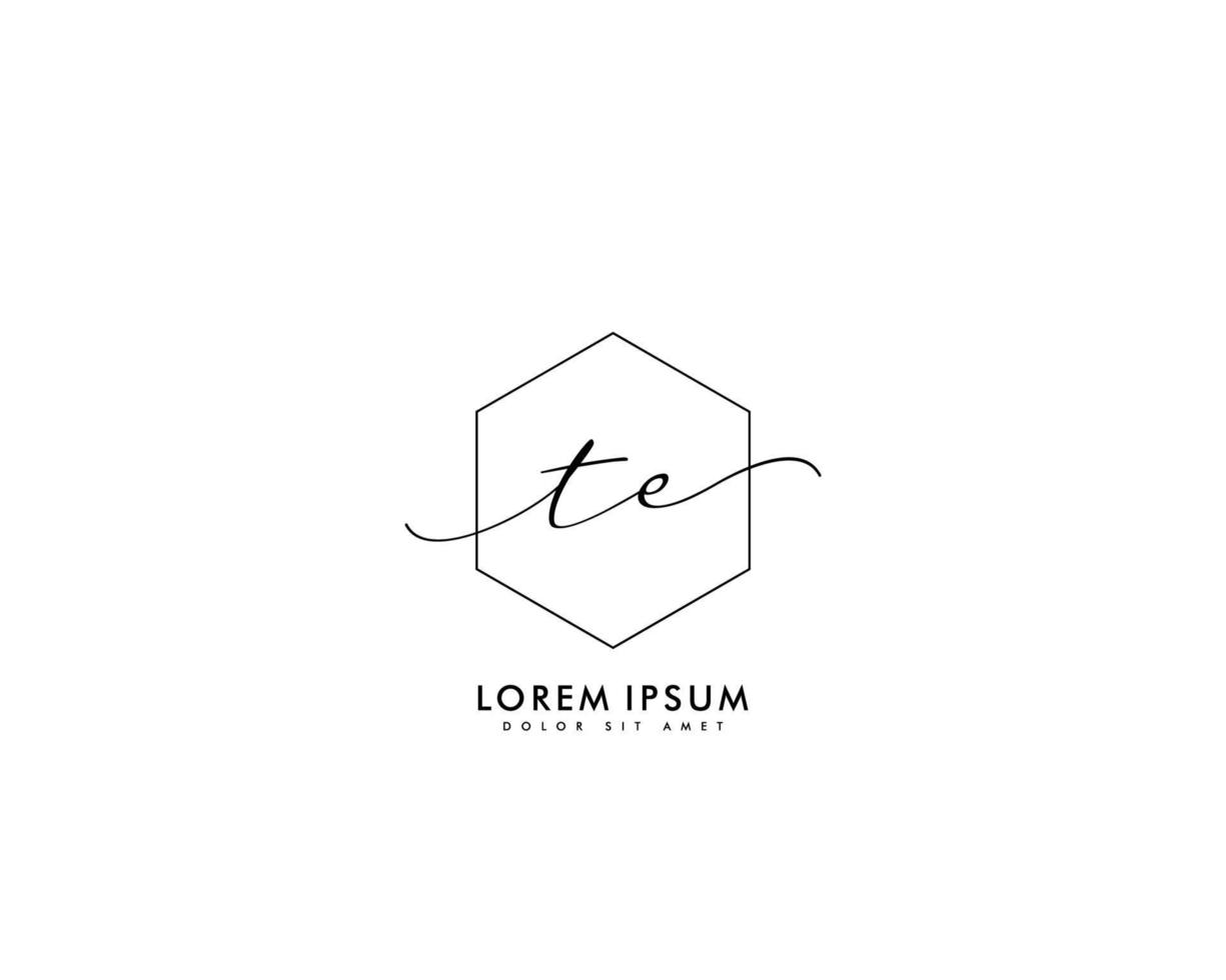 Initial TE Feminine logo beauty monogram and elegant logo design, handwriting logo of initial signature, wedding, fashion, floral and botanical with creative template vector