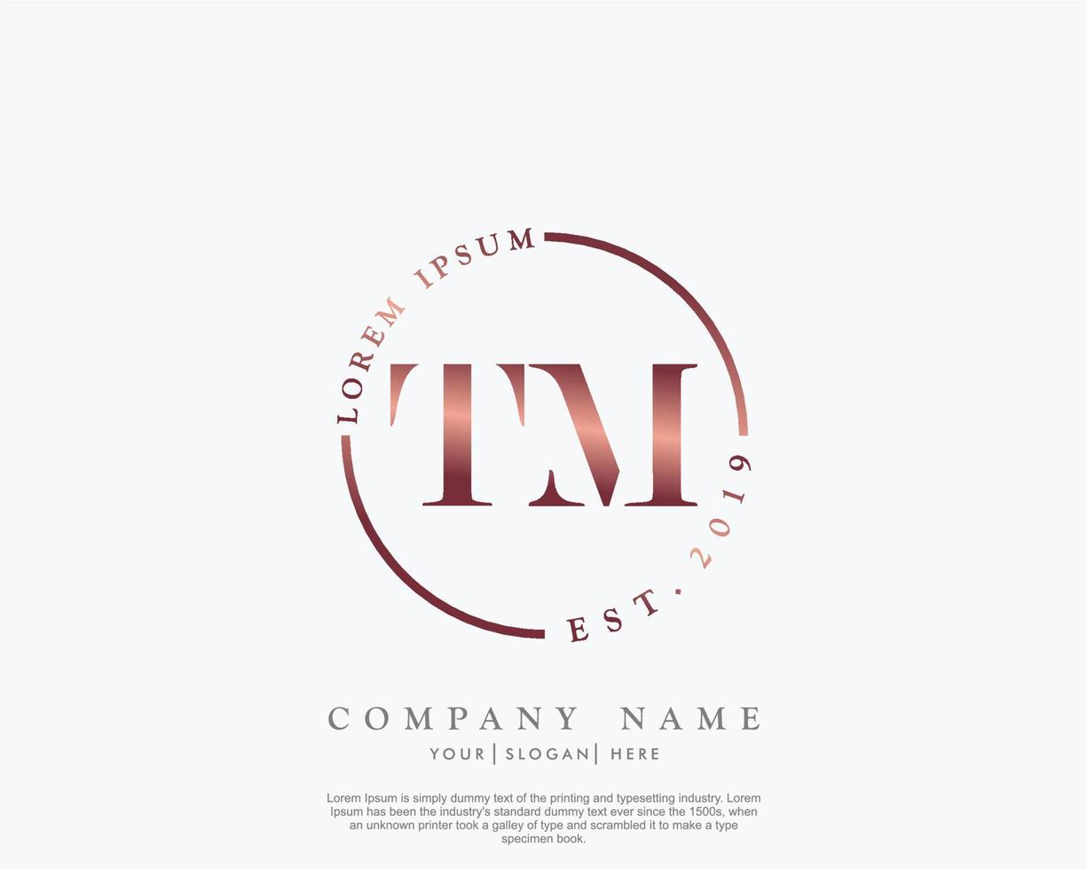 Initial TM Feminine logo beauty monogram and elegant logo design, handwriting logo of initial signature, wedding, fashion, floral and botanical with creative template vector