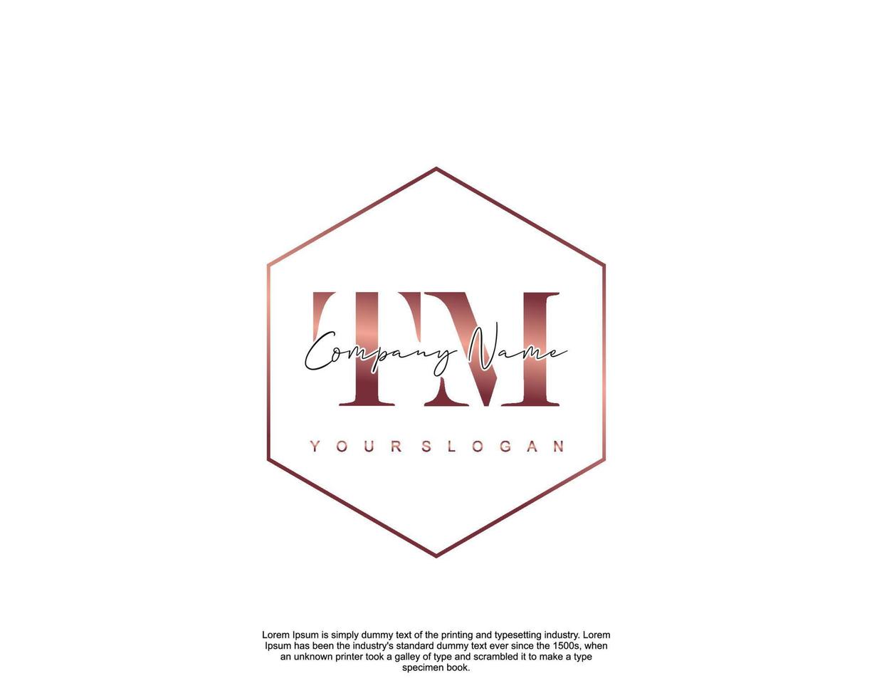 Initial TM Feminine logo beauty monogram and elegant logo design, handwriting logo of initial signature, wedding, fashion, floral and botanical with creative template vector