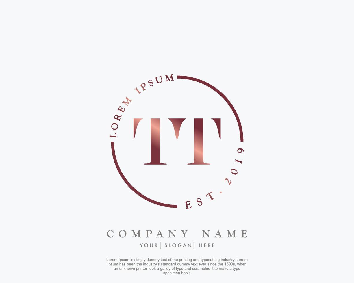 Initial TT Feminine logo beauty monogram and elegant logo design, handwriting logo of initial signature, wedding, fashion, floral and botanical with creative template vector