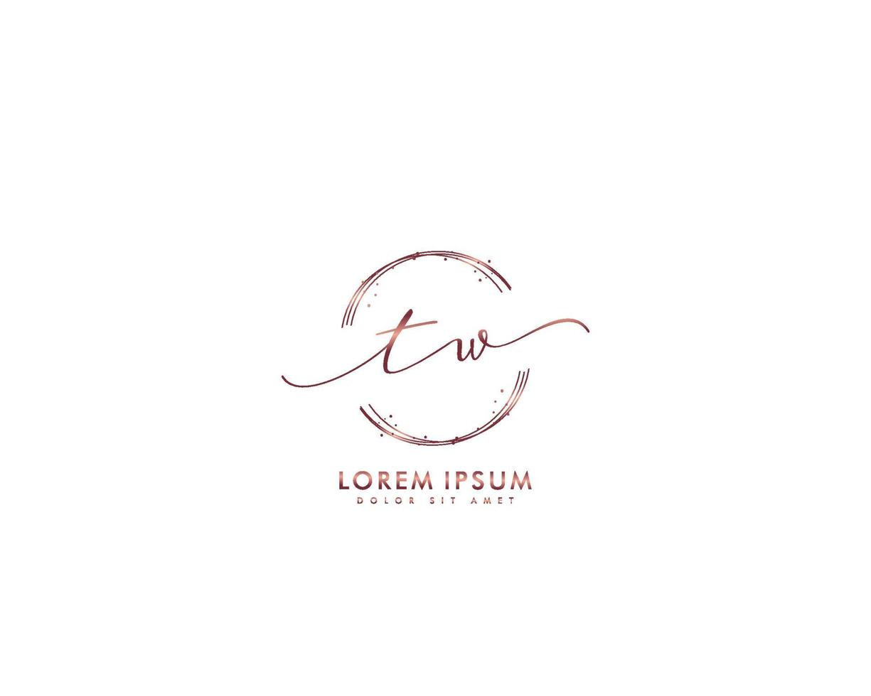 Initial TW Feminine logo beauty monogram and elegant logo design, handwriting logo of initial signature, wedding, fashion, floral and botanical with creative template vector