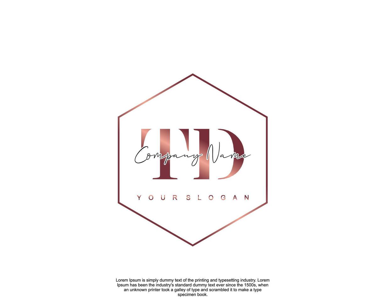 Initial TD Feminine logo beauty monogram and elegant logo design, handwriting logo of initial signature, wedding, fashion, floral and botanical with creative template vector