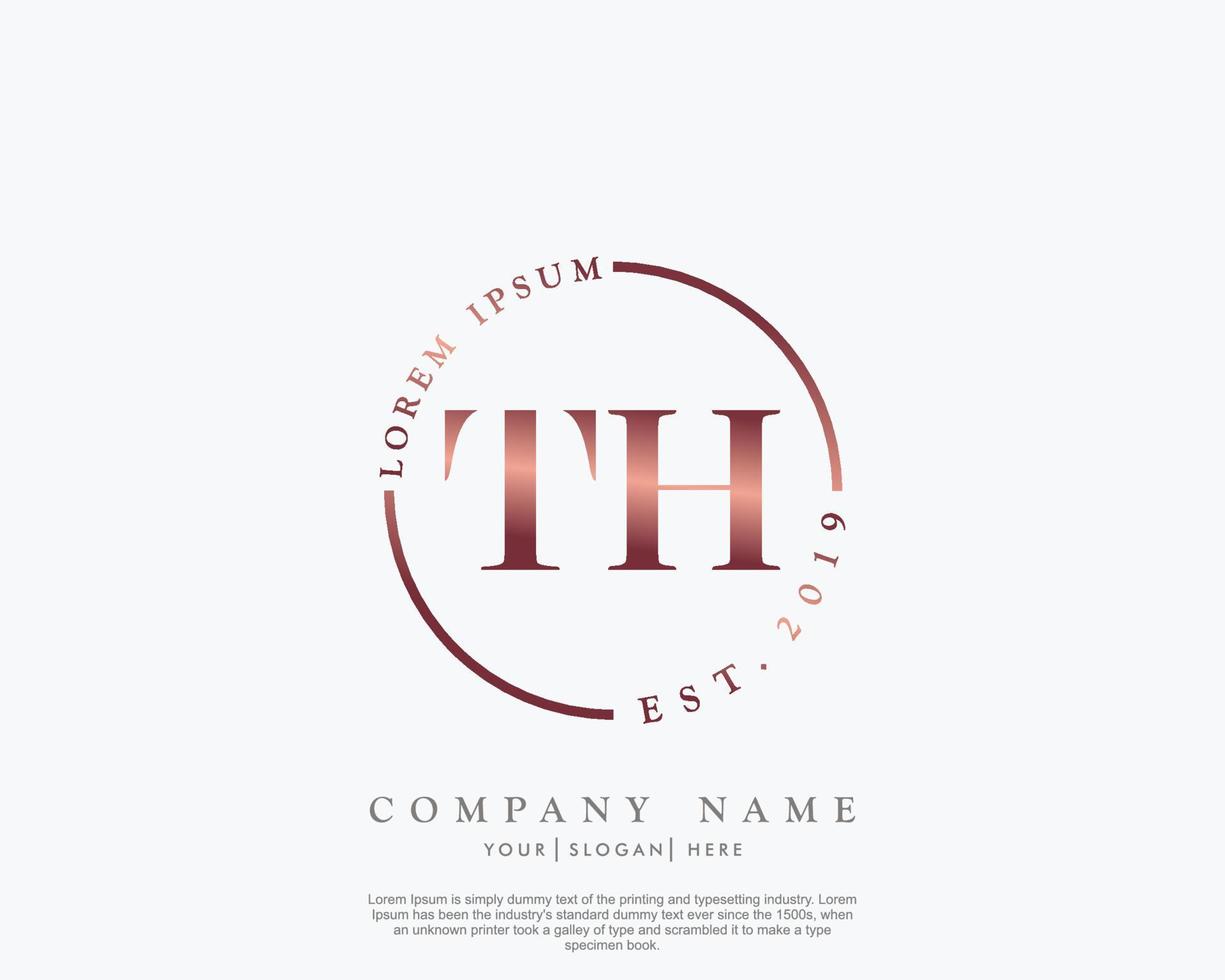 Initial TH Feminine logo beauty monogram and elegant logo design, handwriting logo of initial signature, wedding, fashion, floral and botanical with creative template vector