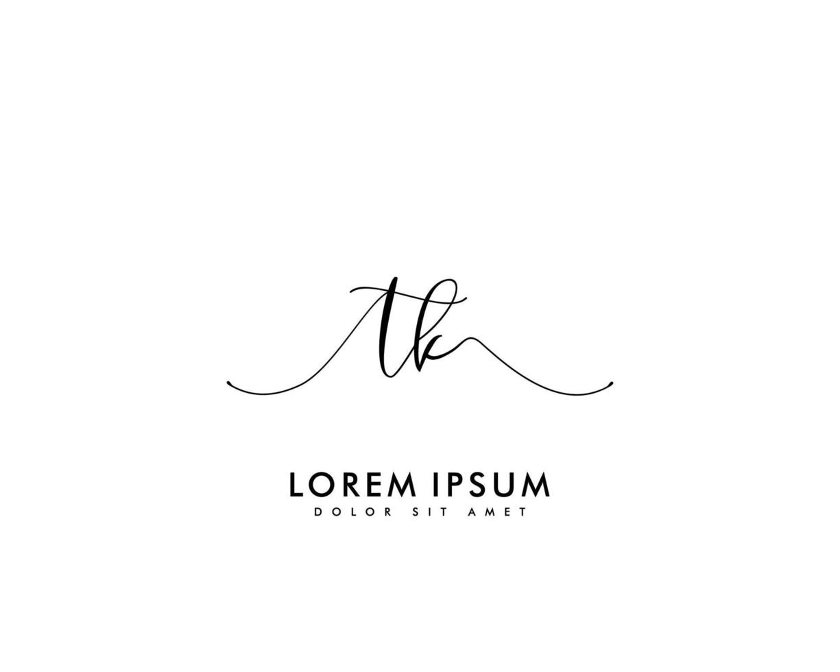 Initial TK Feminine logo beauty monogram and elegant logo design, handwriting logo of initial signature, wedding, fashion, floral and botanical with creative template vector