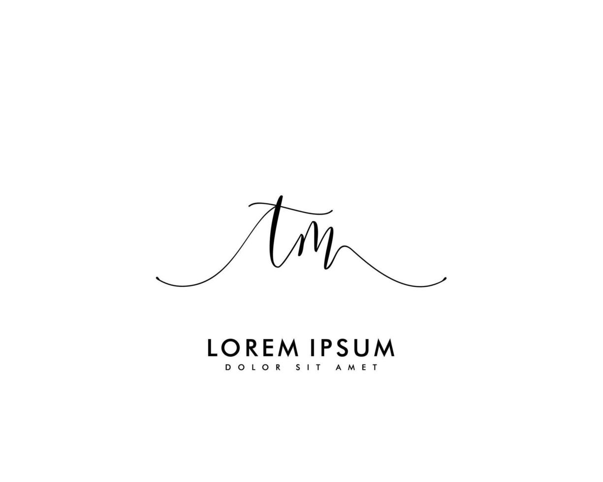 Initial TM Feminine logo beauty monogram and elegant logo design, handwriting logo of initial signature, wedding, fashion, floral and botanical with creative template vector