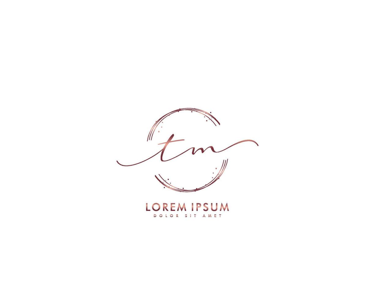 Initial TM Feminine logo beauty monogram and elegant logo design, handwriting logo of initial signature, wedding, fashion, floral and botanical with creative template vector