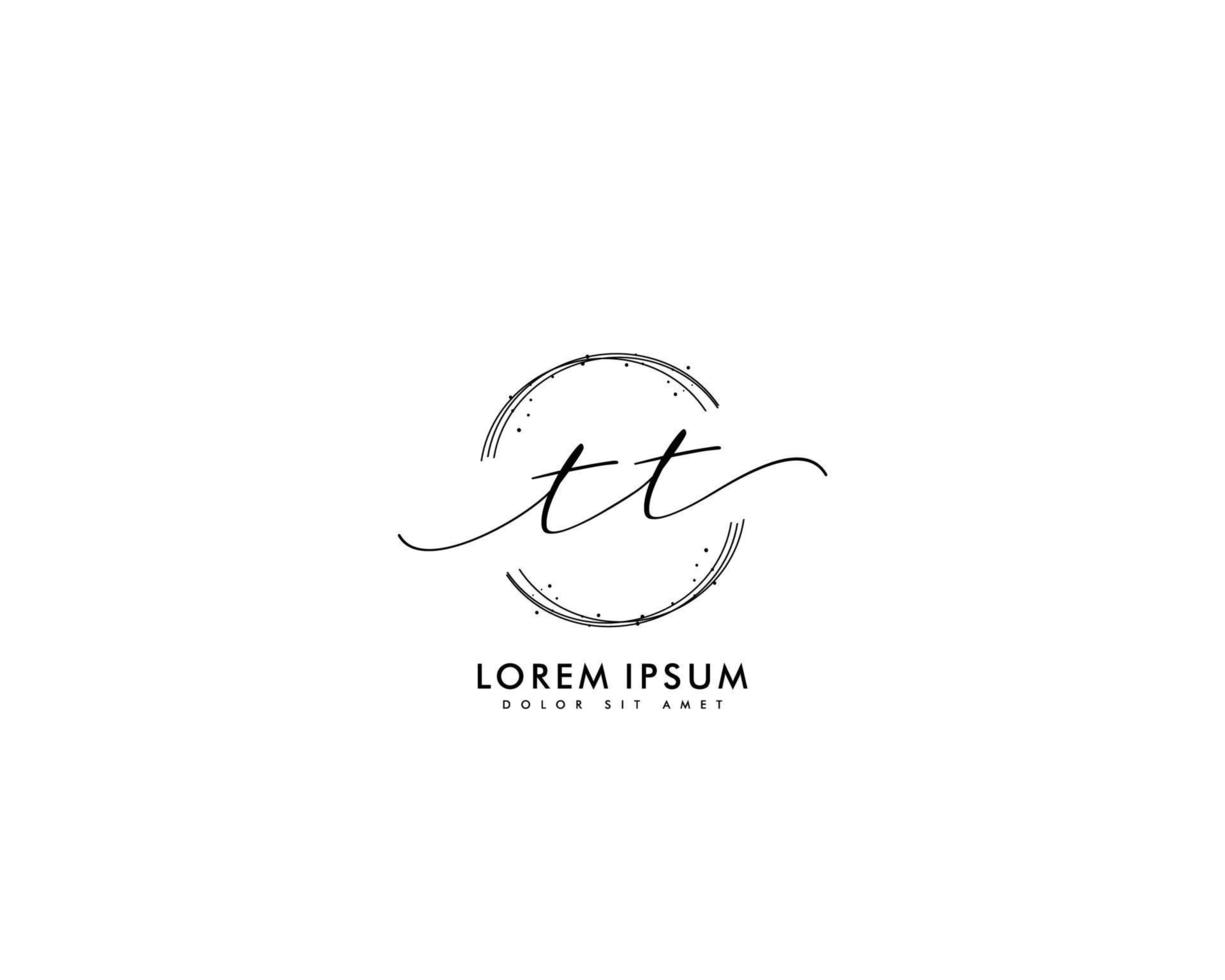 Initial TT Feminine logo beauty monogram and elegant logo design, handwriting logo of initial signature, wedding, fashion, floral and botanical with creative template vector
