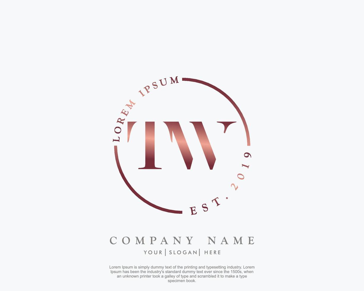 Initial TW Feminine logo beauty monogram and elegant logo design, handwriting logo of initial signature, wedding, fashion, floral and botanical with creative template vector