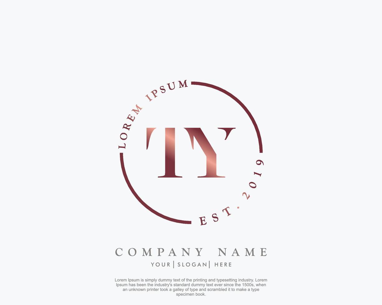 Initial TY Feminine logo beauty monogram and elegant logo design, handwriting logo of initial signature, wedding, fashion, floral and botanical with creative template vector