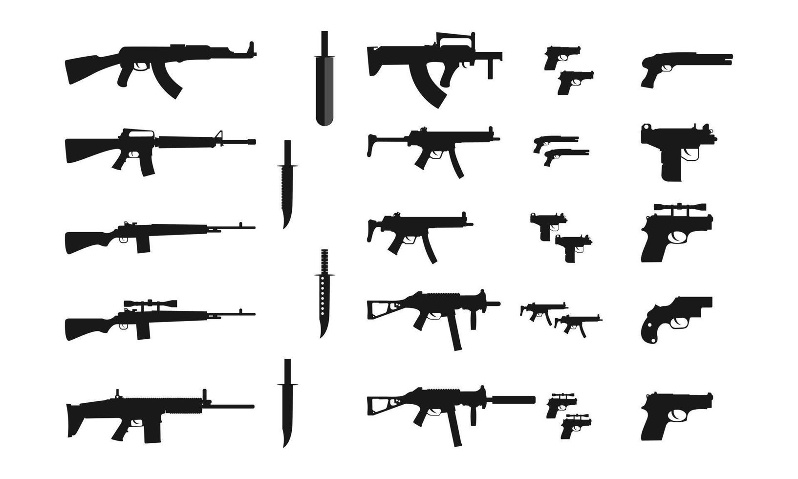 silueta de arma conjunto en aislado antecedentes vector