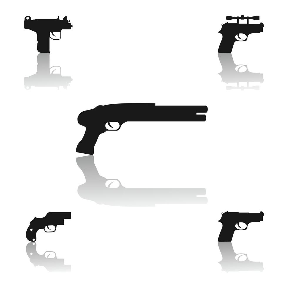 silueta de pistola conjunto en aislado antecedentes vector