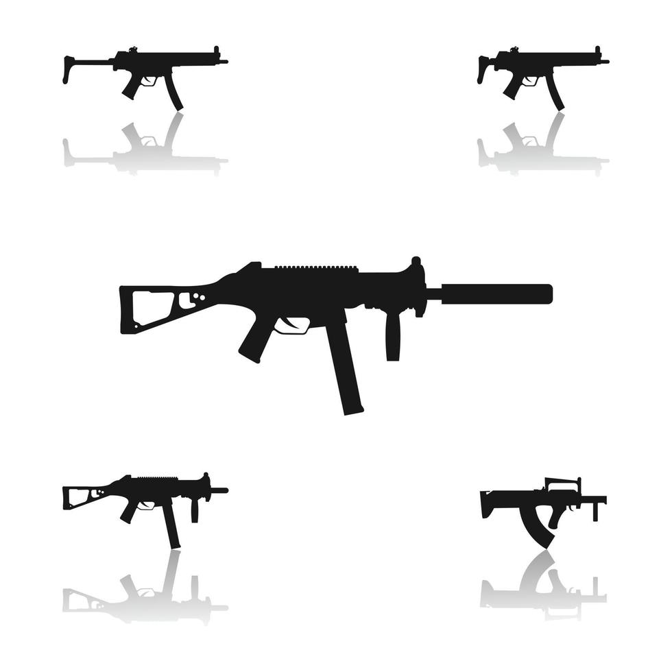set of smg weapon silhouette vector