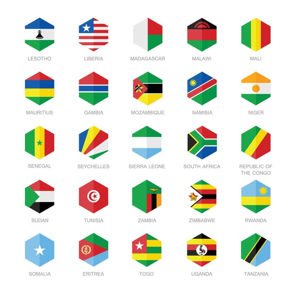 Africa Flag Icons. Hexagon Flat Design. vector