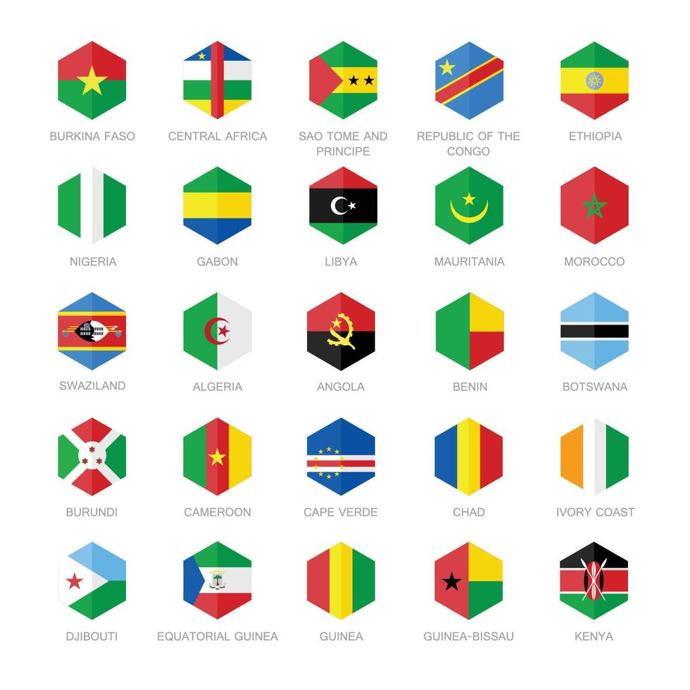 Africa Flag Icons. Hexagon Flat Design. vector