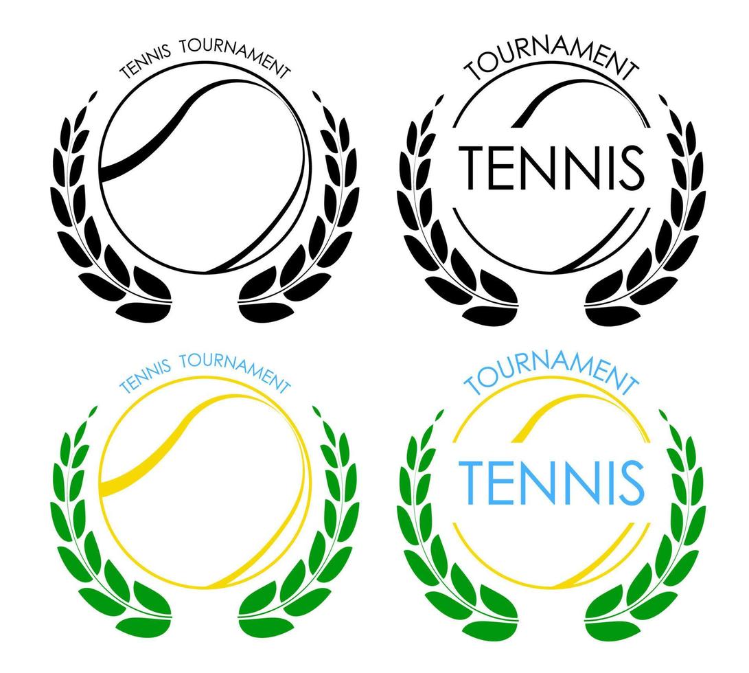 symbols sport ball for tennis on white background with winner laurel wreath. Tennis competition. Isolated vector