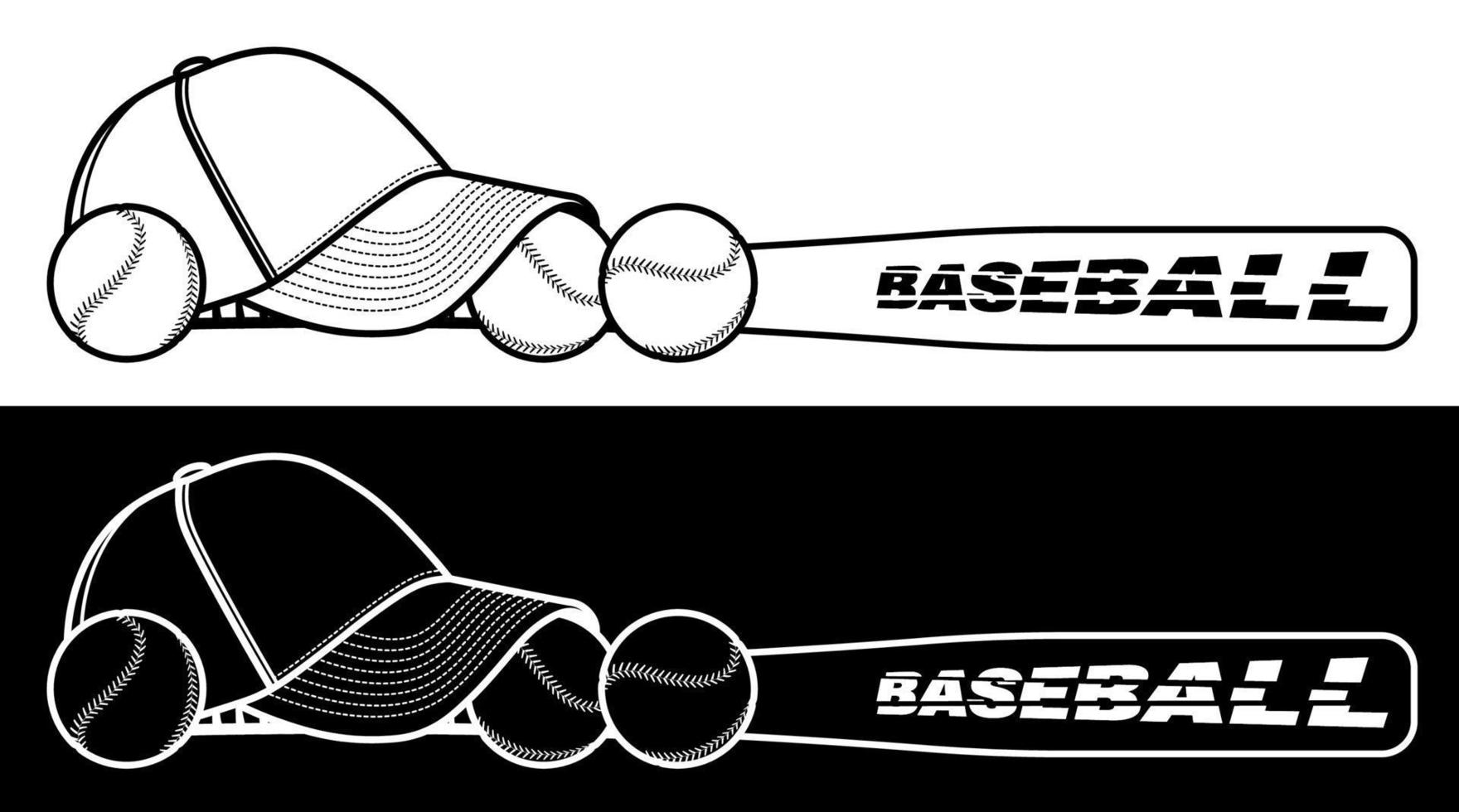 sports wooden baseball bat, balls and baseball cap on white background. Sport design element, web banner for competitions. Vector