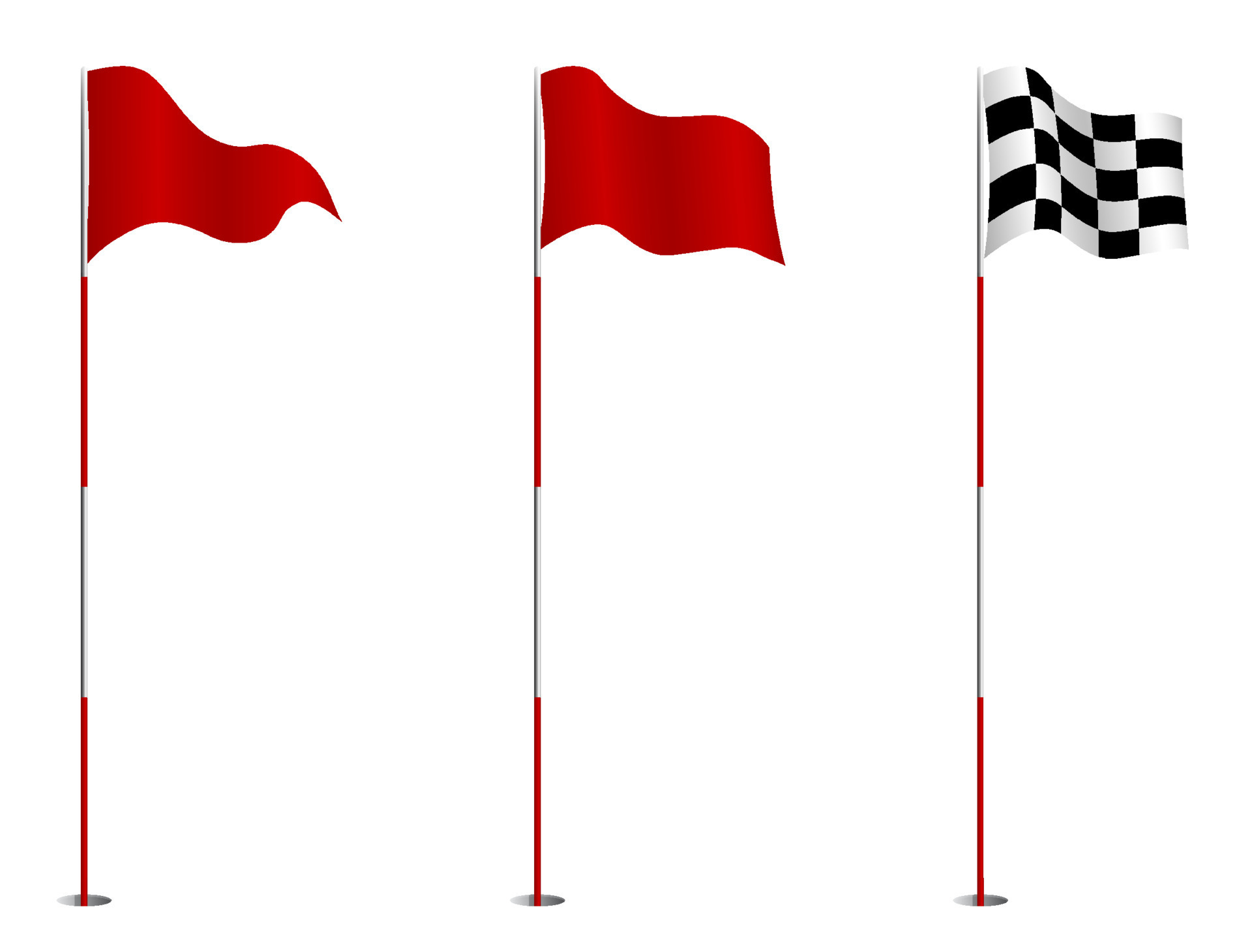 triangular red and finishing golf flag on pole. Golf hole on course