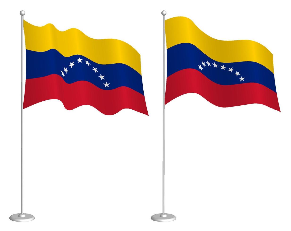 Venezuela bandera en asta de bandera ondulación en viento. fiesta diseño elemento. control para mapa simbolos aislado vector en blanco antecedentes