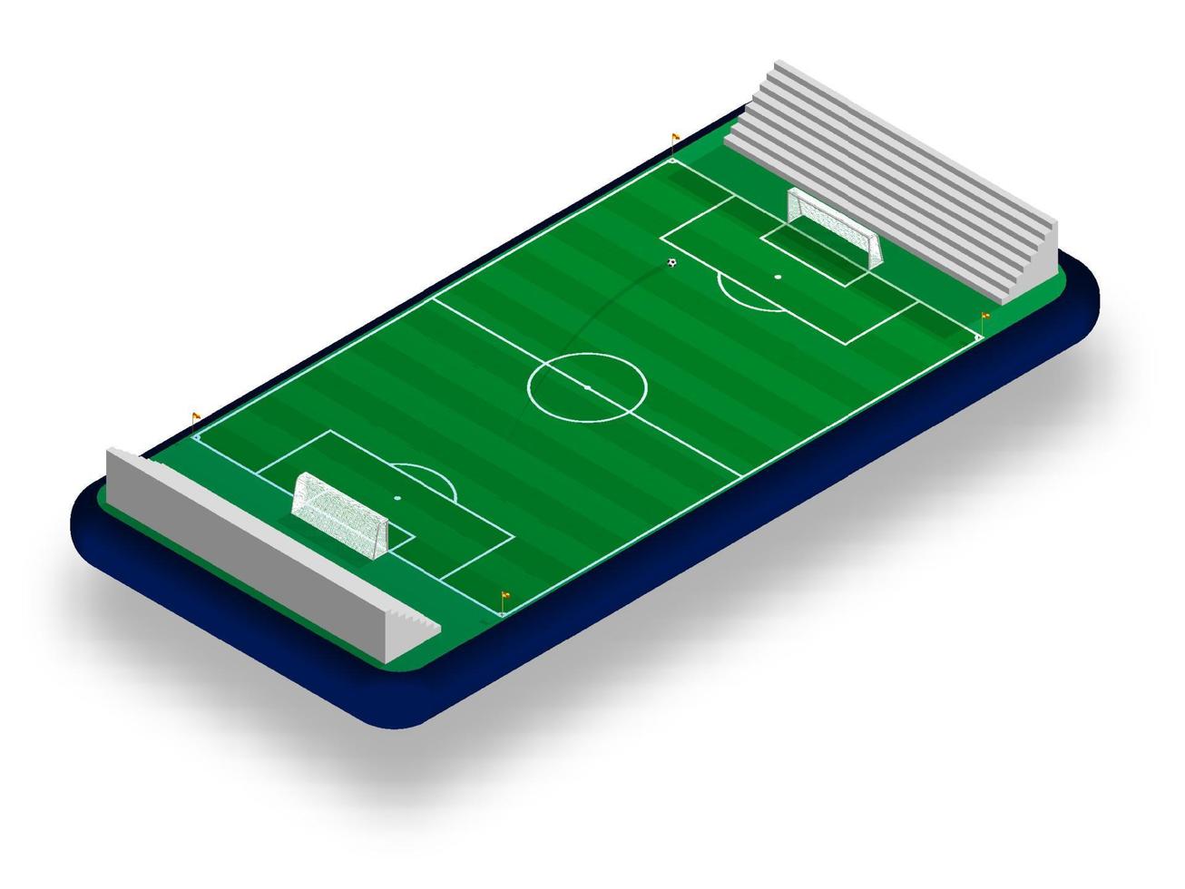 Deportes fútbol americano campo con metas y fútbol pelota en teléfono inteligente pantalla. en línea juegos, moderno tecnologías en Deportes y entretenimiento industria. ismetrico vector