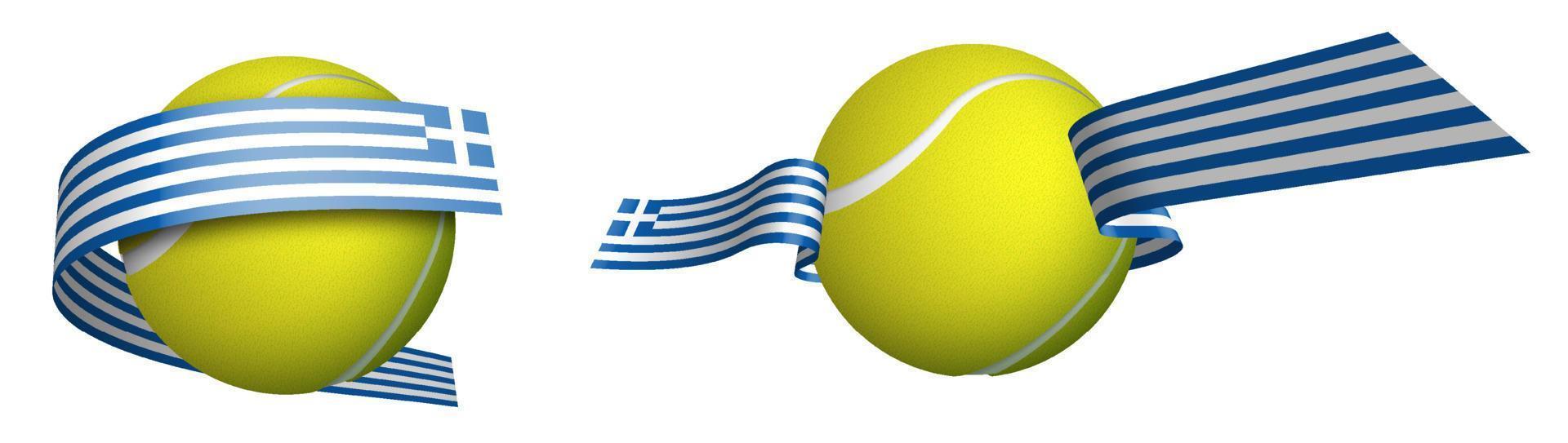 Deportes tenis pelota en cintas con colores Grecia bandera. Atletas en tenis. aislado vector en blanco antecedentes