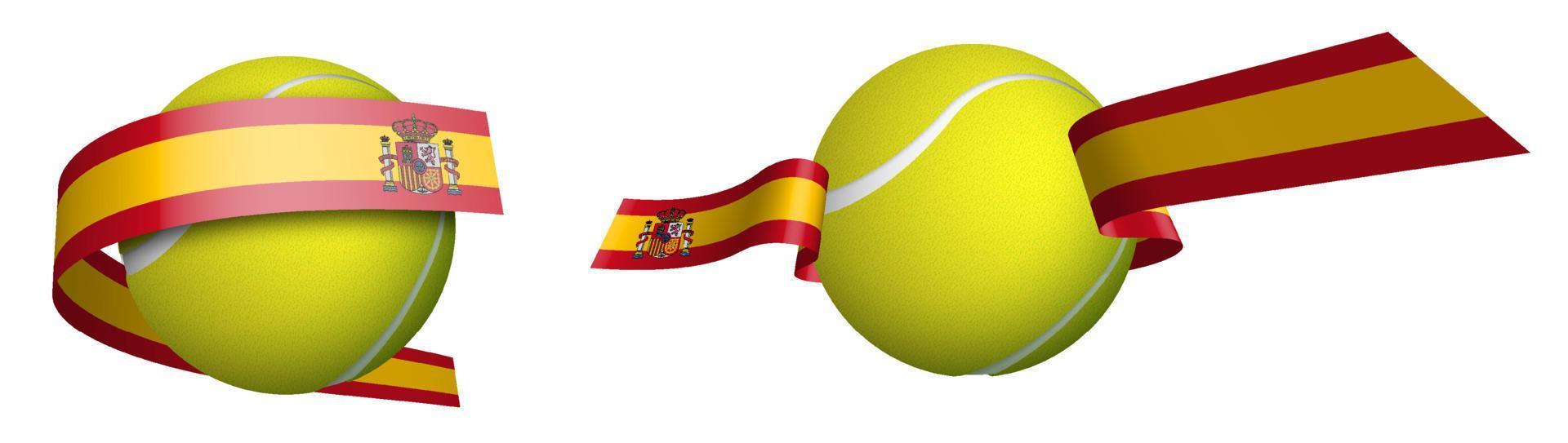 Deportes tenis pelota en cintas con colores Español bandera. diseño elemento para competiciones mundo tenis competiciones aislado vector en blanco antecedentes