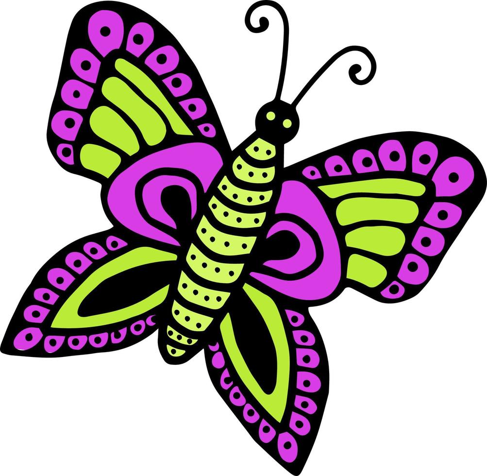 Vector illustration of a bright butterfly on a white background, vector butterfly, logo idea, coloring books, magazines, printing on clothes, advertising. Beautiful butterfly illustration.