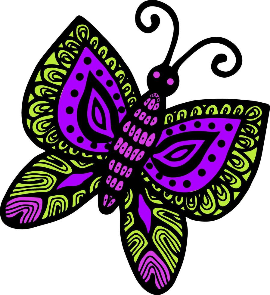 Vector illustration of a bright butterfly on a white background, vector butterfly, logo idea, coloring books, magazines, printing on clothes, advertising. Beautiful butterfly illustration.