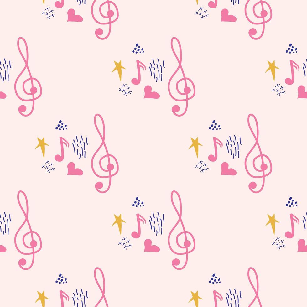 Pink, blue pastel texture with musical notes and a treble clef. Template for festival flyers vector