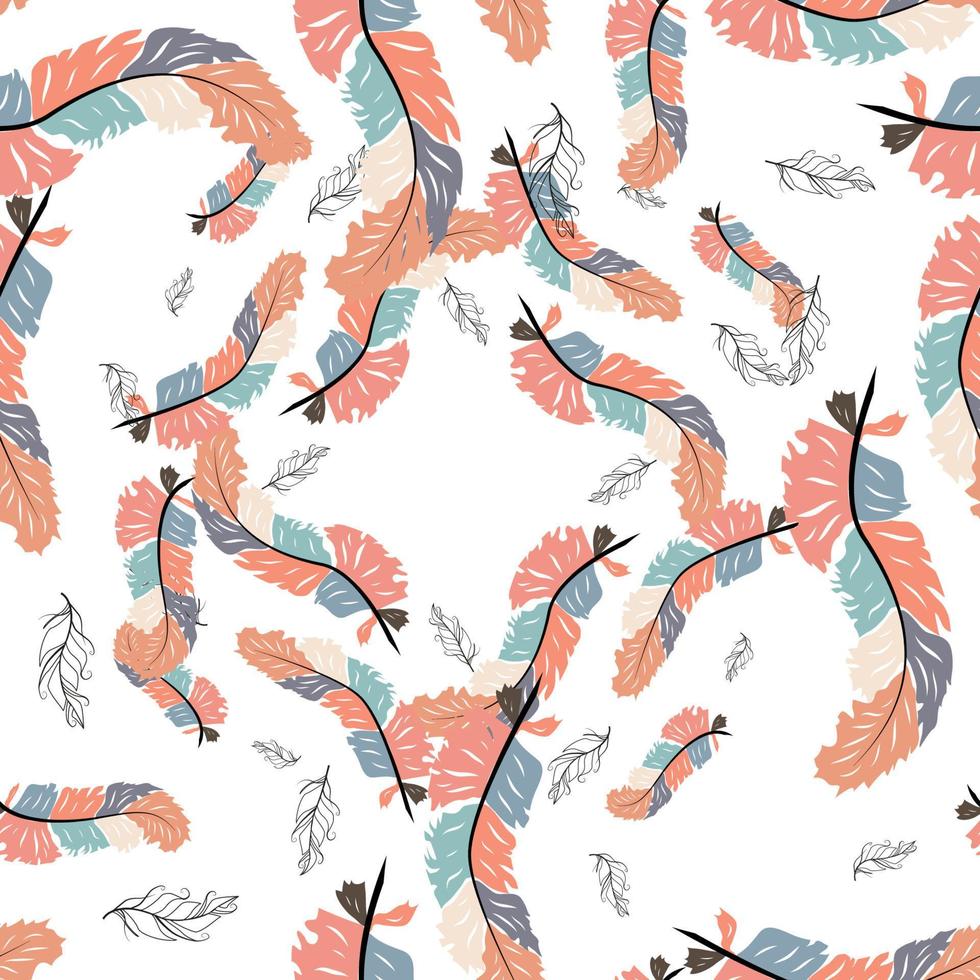 Colorful cute seamless pattern with variety of feather vector