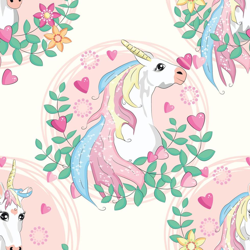 Seamless pattern with unicorns and stars. Baby background vector