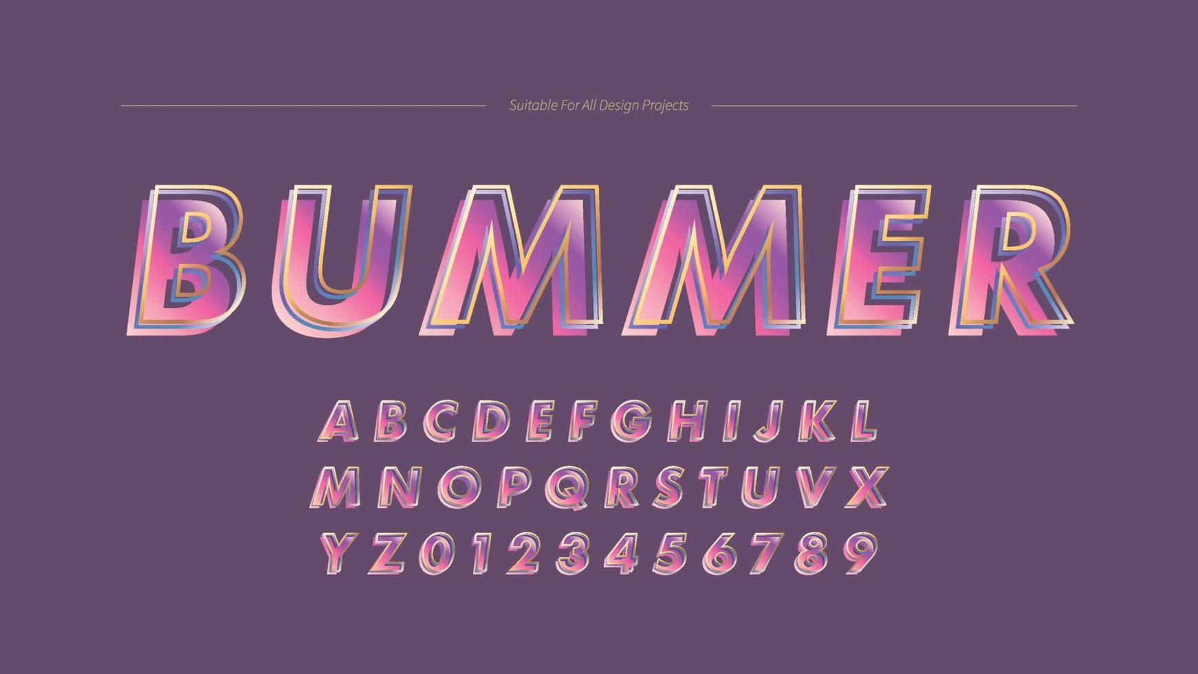 Retro Pink Outline Abstract Gradient Text Effect Font. Cute Pastel Style Alphabet Letters vector