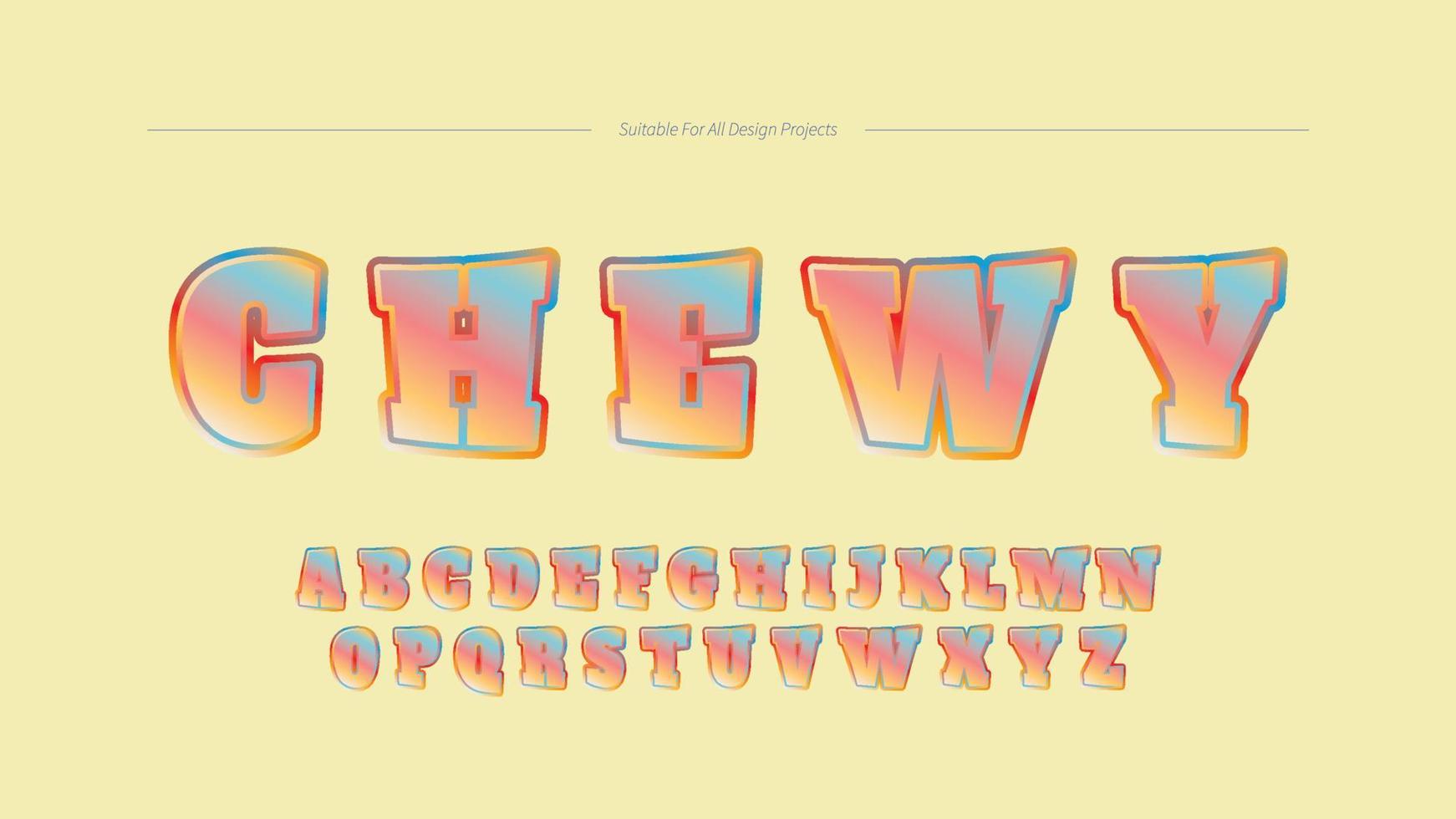 Chewing Gum Juicy Abstract Gradient Text Effect Font. Cute Pastel Style Alphabet Letters vector