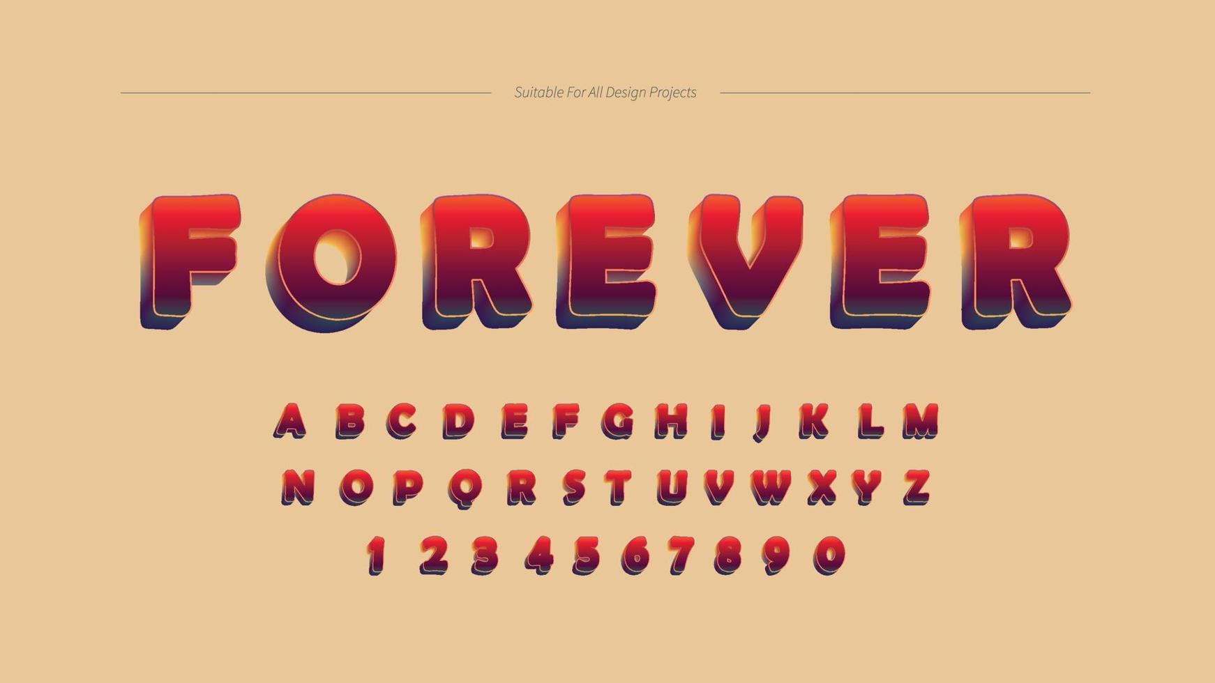 Rounded Blocky Red Dawn Abstract Gradient Text Effect Font. Cute Pastel Style Alphabet Letters vector